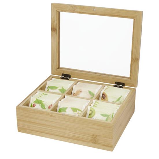 Te-låda Ocre i bambu med tryck Naturvit
