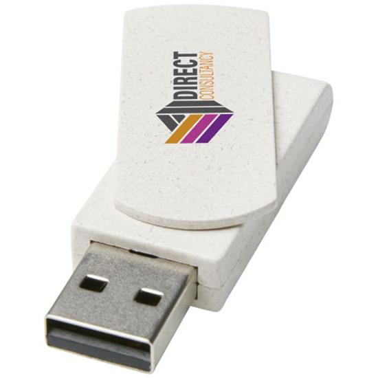 USB-Minne Rotate 8 GB i halm med tryck Beige