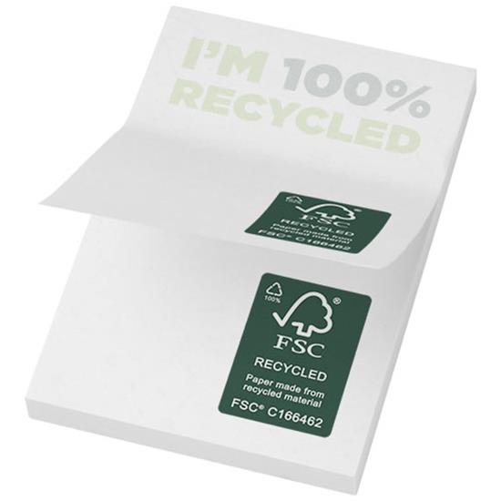 Notisblock Sticky-Mate® 50x75mm av återvunnet papper med tryck Vit