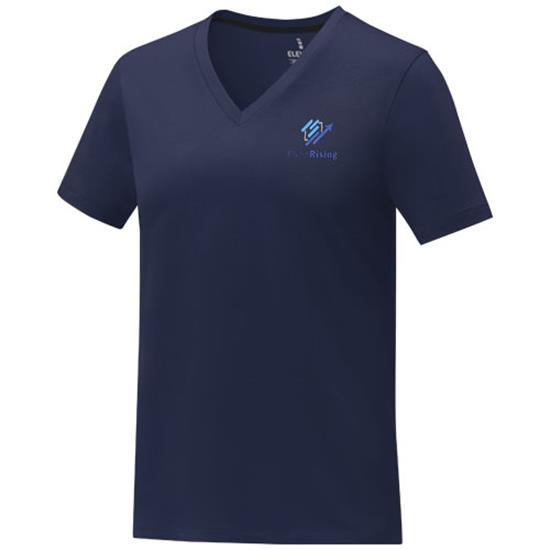 T-Shirt Somoto V-Neck Dam med tryck Marinblå