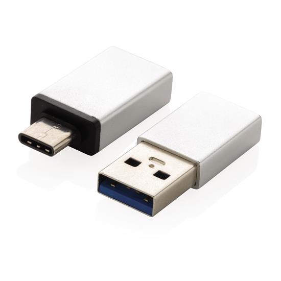 USB A och USB C adapter-set med tryck Silver
