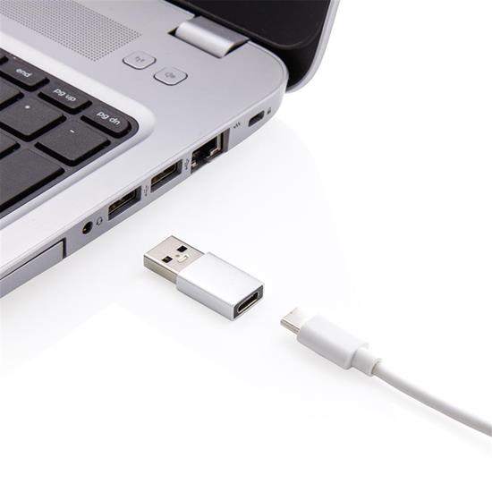 USB A och USB C adapter-set med tryck Silver