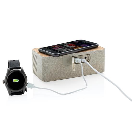 Högtalare Vetestrå 5W Bluetooth® med trådlös laddare med tryck Brun