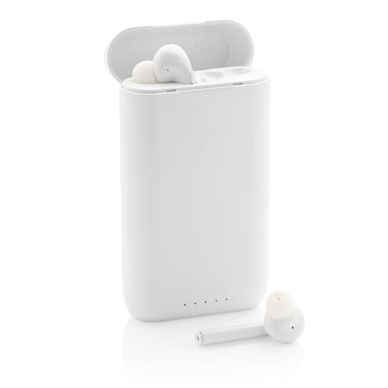 Öronsnäckor Liberty TWS Bluetooth®  med 5.000 mAh powerbank med tryck Vit