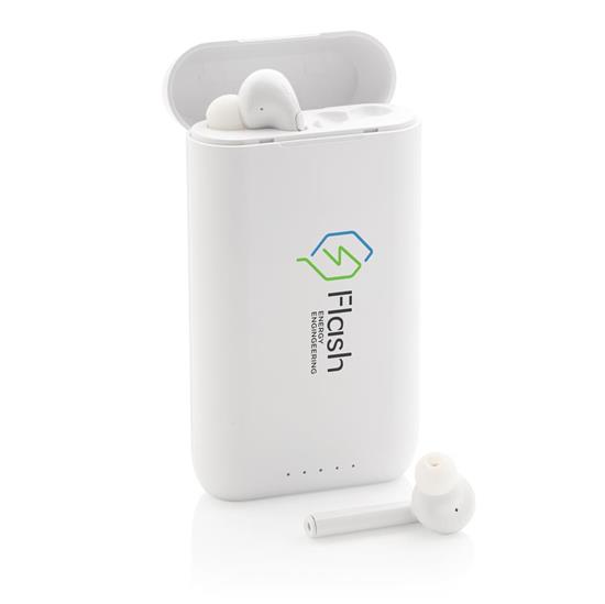 Öronsnäckor Liberty TWS Bluetooth®  med 5.000 mAh powerbank med tryck Vit
