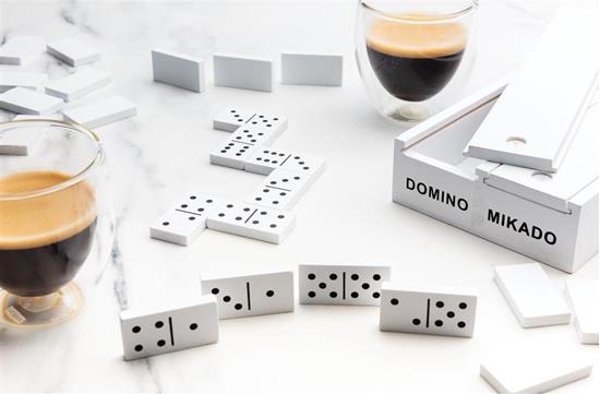 Plockepinn / Domino -set med tryck Vit