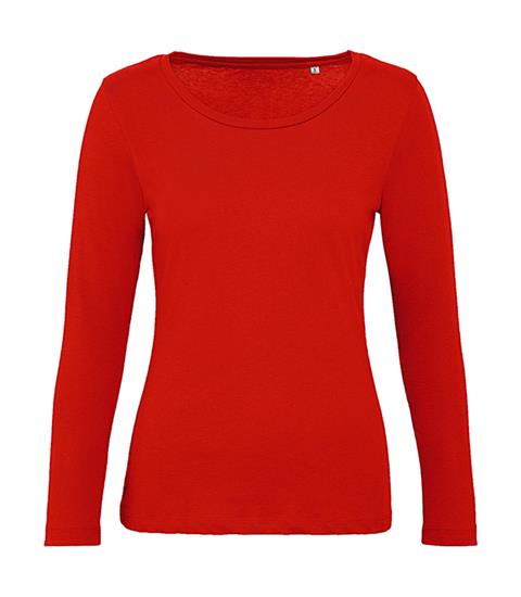 Långärmad T-shirt B&C Organic Inspire Dam med tryck Flame Röd