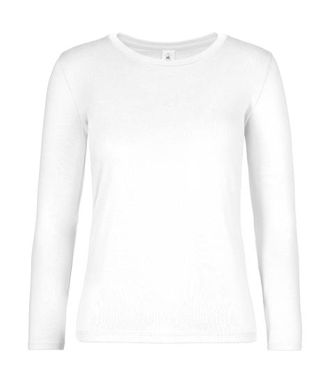 Långärmad T-shirt B&C #E190 Dam med tryck Vit
