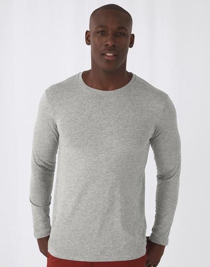 Långärmad T-shirt B&C Organic Inspire med tryck Sport Grey