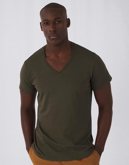 T-shirt B&C Organic Inspire V-Neck med tryck Khaki Grön