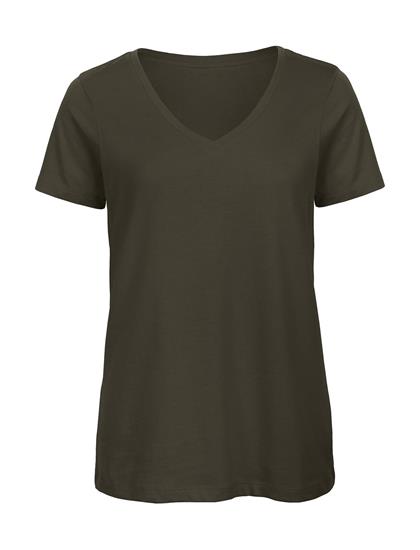 T-shirt B&C Organic Inspire V-Neck Dam med tryck Khaki Grön